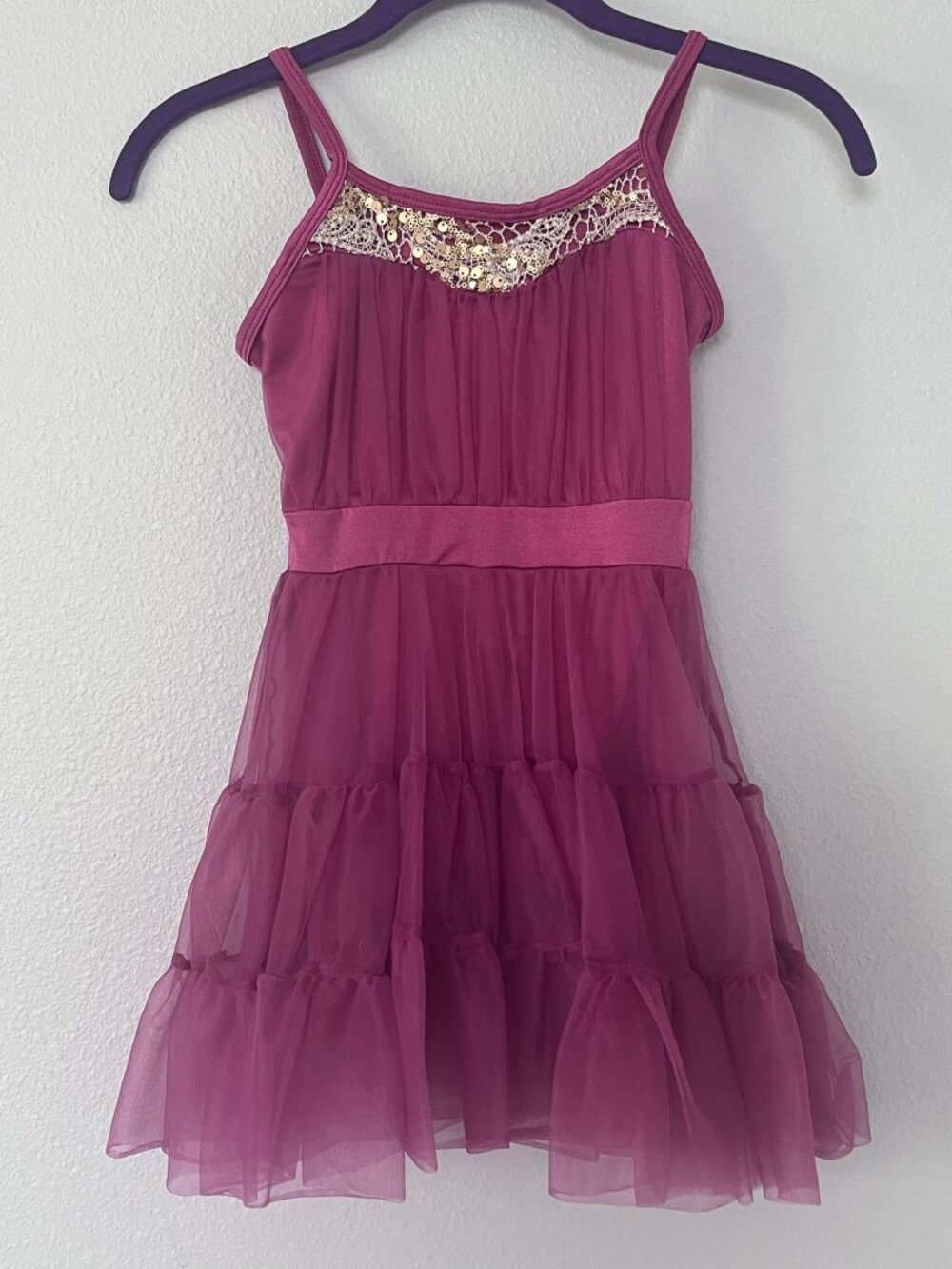Curtain Call Child Small Dusty Rose Tiered Tulle Lyrical Dance Costume